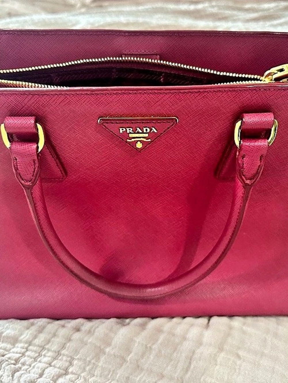 Prada Galleria Saffiano Double Zip Tote Pink